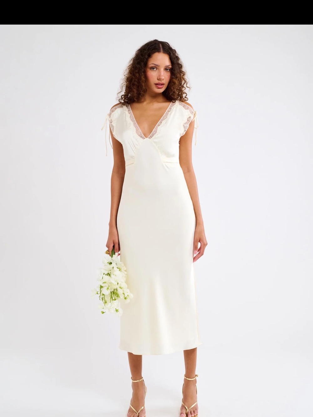 Rumored Cream V-Neck Lace-Trim Maxi Dress